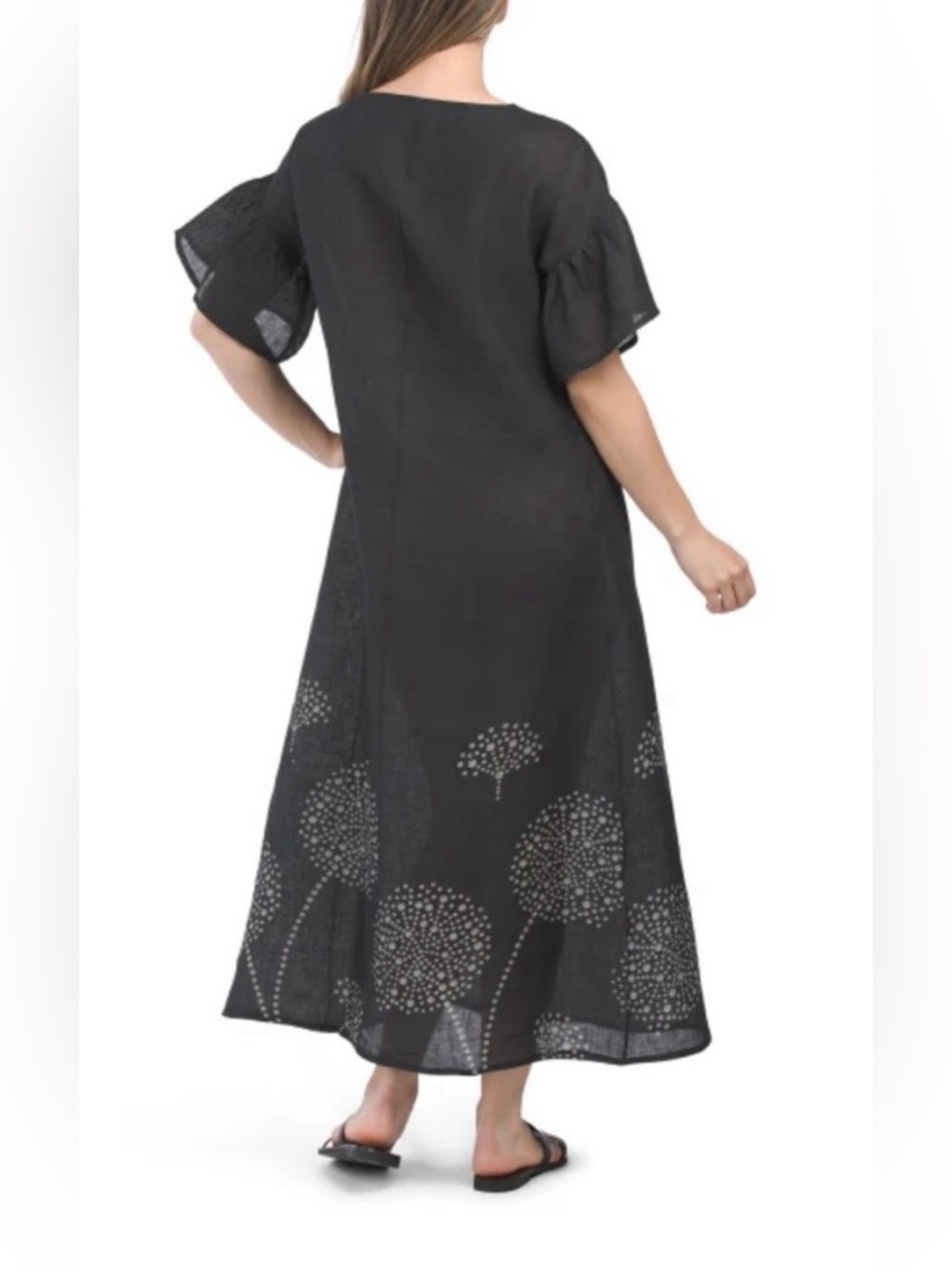 NEW! Le Ragazze Italy 🇮🇹 Black Floral Linen Maxi Dress Large - Picture 3 of 3